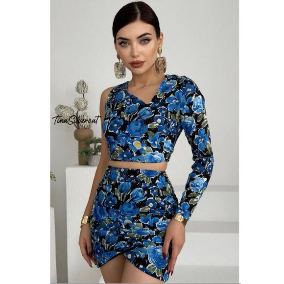 BLOGGER'S FAVE! Zara 2 Piece Mini Skirt And Top Set Blue Sz XS, Small NWT